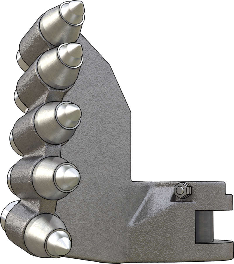 Die Kratzerschaufel mit 5 Fingern mit hochverschleißfesten Hartmetallspitzen kommt bei Maschinen der RM 80/RM 85 zum Einsatz.